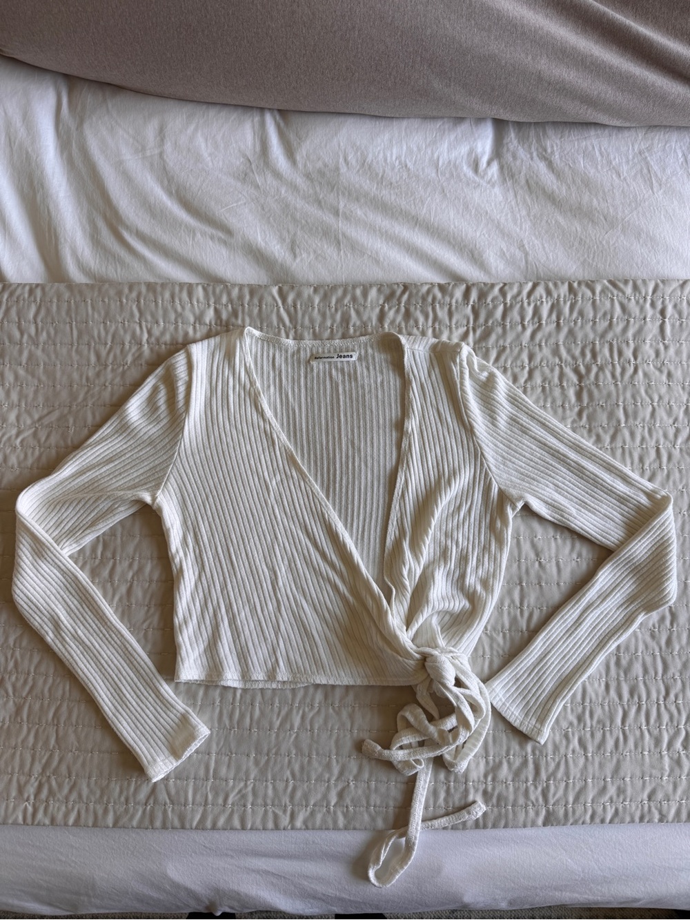 Reformation Ivory Ribbed Wrap Crop Top - S